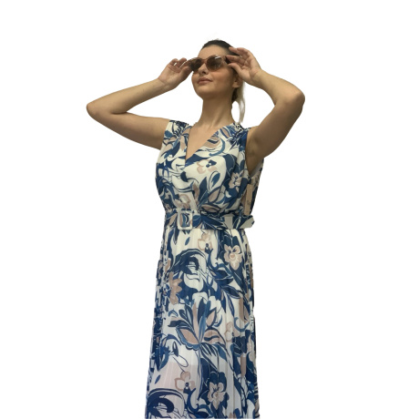 Φόρεμα Floral Αμάνικο με Μπλε Λουλούδια